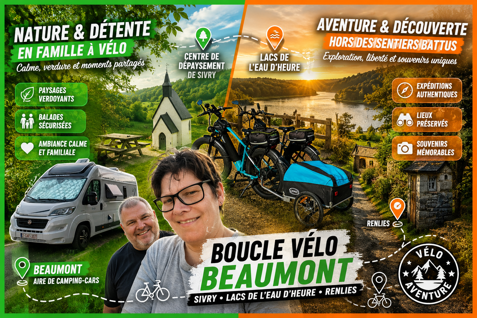 Balade à vélo au départ de l&rsquo;aire de camping-car de Beaumont : cap sur les Lacs de l&rsquo;Eau d&rsquo;Heure
